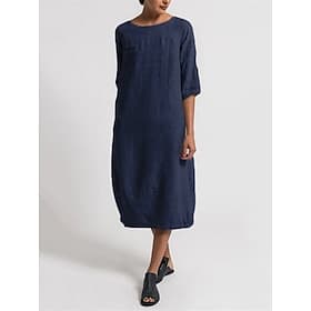 Women's Midi Dress 100% Cotton Shift Dress Casual Dress Basic Modern Daily Weekend Regular Fit Plain Half Sleeve Crew Neck Blue Light Blue Black Yellow Summer