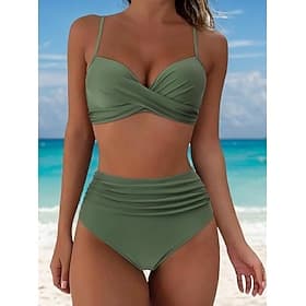 Damen Badeanzug Bikinis Kurze Hosen Bademode 2 teilig Hoch tailliert Strandbekleidung Basic Glatt Ärmellos Badeanzüge