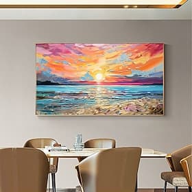 Oil painting Hand painted Impressionist Seaside Sunset Oil Painting On Canvas Modern Seascape Painting Abstract Colorful landscape painting Wall Art painting f