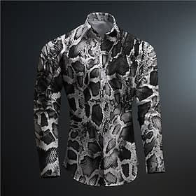 Men's Snake Print Aloha Shirt Printed Shirts Long Sleeve Subcultural Vacation Party Street Spring  Summer Turndown Print Button-Down Khaki Gray