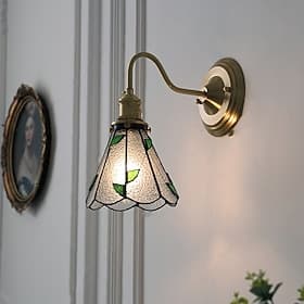 Wall Light Beautiful Retro Lighting 1 Light Glass Wall Light Stained Glass Lampshade Bronze Wall Light Arm Lamp for Indoor Living Room Bedroom 85-265V