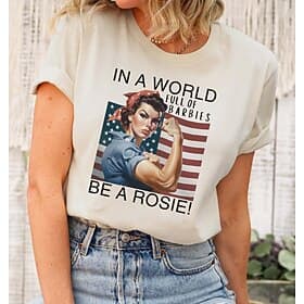 Independence Day Patriotic Women's 100% Cotton T Shirt Letter National Flag Vintage Short Sleeve Round Neck Tops Daily Weekend Black Beige Rosie the Riveter Sh