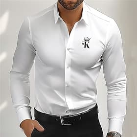 Hombre Camisa para Vestido Camisas estampadas Póker Calle Usar para trabajar Negro Blanco Gris Manga Larga Cuello Vuelto Primavera verano Ropa Estampado