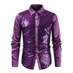 Retro Vintage 1970er Disko Bluse / Hemd Disco Pailletten Kostüm Herren Karnevalskostüm Halloween Karneval Maskerade Leistung Party / Abend Bühne Erwachsene Hem