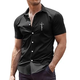 Hombre Camisa para Vestido Camisas estampadas Fe Exterior Calle Negro Burdeos Azul Marino Oscuro Verde Trébol Manga Corta Cuello Vuelto Verano Ropa Estampado
