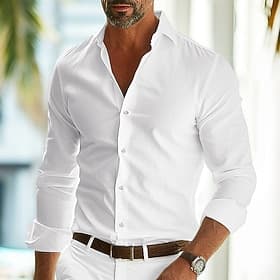 Men's Shirt Summer Shirt Dress Shirt Button Up Shirt Black White Navy Blue Blue Long Sleeve Plain Lapel Wedding Vacation Clothing Apparel Cotton Cotton Blend F