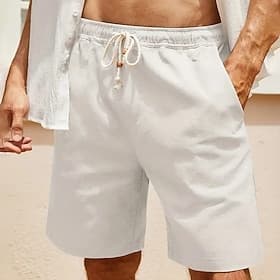Per uomo Pantaloncini di lino Pantaloncini estivi Pantaloncini da spiaggia Tasche A cordoncino Vita elastica Liscio Comfort Traspirante Breve Per eventi Da mar