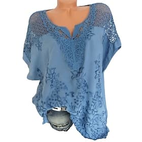 dames witte bohemian blouse kant v-hals opengewerkt borduurwerk casual zwierig oversized korte mouw zomer mode top one size