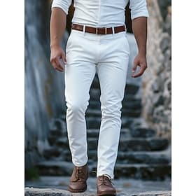 Men's Trousers Chinos Chino Pants Buttons Front Pocket Plain Comfort Business Daily Holiday Fashion Chic  Modern Black White Micro-elastic