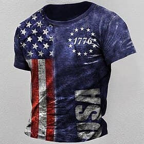 4 juillet 2026 250e jour commémoratif T-shirt à col rond à courtes manches pour hommes patriote graphique impression 3D drapeau américain vétéran