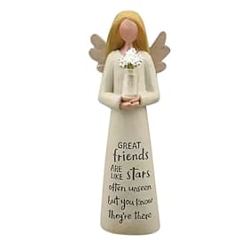 Angel Figurine Best Friend Gifts for Women, Inscribed Friendship Quotes Great Friends are Like Stars, Hand-Painted Resin Angel with Flowers, Thinking of You Gi
