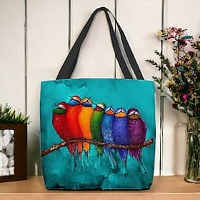 Tragetasche mit buntem Vogel-Print – künstlerische, umweltfreundliche, wiederverwendbare Schultertasche für Damen, lässige Handtasche für jeden Tag
