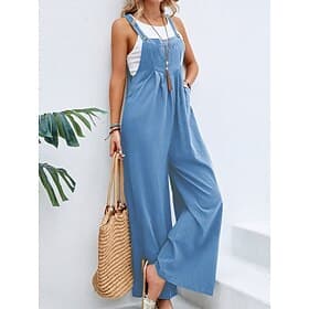 Women's Normal Overall Streetwear Solid Color Sleeveless Square Neck Pocket Buttons Daily Street Regular Fit Black Wine Navy Blue Summer