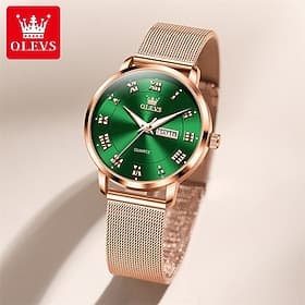 New Olevs Olevs Brand Mother's Day Gift for Women'S Watches Luminous Calendar Week Display Simple Quartz Watch Double Calendar High Value Ladies Waterproof Spo