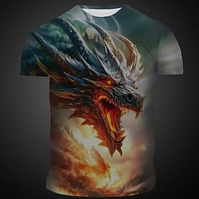 Herren Grafik Tiermotiv Drache T Shirt Kurzarm T-Shirt 3D-Druck Rundhalsausschnitt Hemd Täglich Designer Lässig Ferien Ausgehen Schwarz Rote Blau Frühling  Som