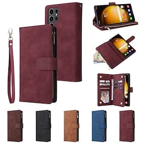 Phone Case For Samsung Galaxy S26 Ultra Plus S25 S24 S23 S22 S23 FE S21 Ultra Plus S20 A14 A34 Wallet Case Zipper with Wrist Strap Kickstand Retro TPU PU Leath