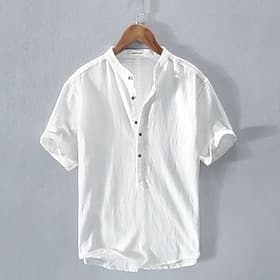Men's Shirt Linen Shirt Cotton Linen Shirt White Cotton Shirt Chinese Collar Shirt Mandarin Collar Shirt Plain Vacation Street White Royal Blue Gray Light Blue
