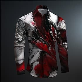 Men's Optical Illusion Button Up Shirt Printed Shirts Long Sleeve Subcultural Vacation Party Street Spring  Summer Turndown Print Button-Down Red Blue Purple G thumbnail 2