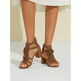 Women's Brown Suede Tassel Ankle Strap Block Heel Sandals  Boho Chic Summer Footwear
