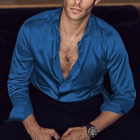 Per uomo Camicia Camicia in raso Camicia casual Camicia con Bottoni Semplice Matrimonio Vacanza Blu chiaro Nero Bianco Vino Manica Lunga Collo ripiegato Estate