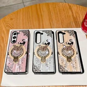 Phone Case For Samsung Galaxy Z Fold 6 Z Fold 5 Z Fold 4 Z Fold 3 for Women Girl with Stand Holder Support Wireless Charging Shockproof PC