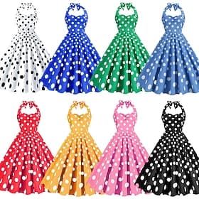 1950s Retro Antiguo Rockabilly Vestidos Vestido swing Lunares Disfraz Mujer Carnaval Mascarada Ropa Cotidiana Despedida de Soltera Adulto Vestido Vestidos de f