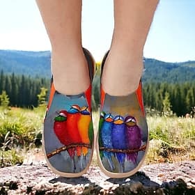Damen Turnschuhe Flache Schuhe Slip-Ons Schuhe bedrucken Slip-on-Sneakers Täglich Reise Vogel Bemalt Flacher Absatz Urlaub Brautkleider schlicht Komfort Leinwa