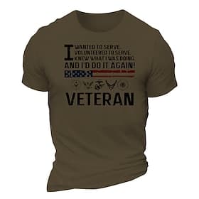 Men's Veteran Graphic T-Shirt: 'I Served  Would Do It Again' Patriotic Military Lifestyle Short Sleeve Top in Olive Green