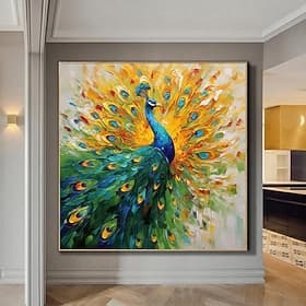 Peacock Canvas Hand painted Elegant Peacock Wall Art Vibrant Bird Handmade Animals Wall Decor Painting On Canvas Peacock Home Decor