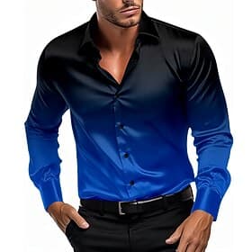 Men's Satin Shirt Dress Shirt Button Up Shirt Vacation Evening Party Blue Pink Orange Green Long Sleeve Turndown Summer Spring Clothing Apparel Buttons