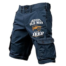 Herren-Cargo-Shorts mit mehreren Taschen, bedruckt mit Briefen des alten Mannes, Outdoor-Shorts, Sport-Outdoor-Shorts, klassisch, mikroelastisch