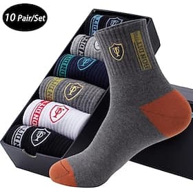 Men's 10 Pairs Multi Packs Socks Crew Socks Running Socks Casual Socks Rainbow Color Color Block Sports  Outdoor Daily Vacation Basic Medium Spring Fall Fashio