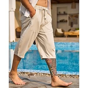 Herren Caprihose Leinenshorts Sommershorts Strandshorts Haremshose Tasche Kordelzug Elastischer Bund Einfach Komfort Atmungsaktiv Wadenlang Urlaub Ferien Stran