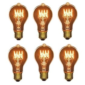 6 Stück Edison-Vintage-Klassiker-Glühbirne, dimmbar, A19, 40 W, E27, dekorative Glühbirnen für Wandleuchten, Deckenleuchte, 220–240V