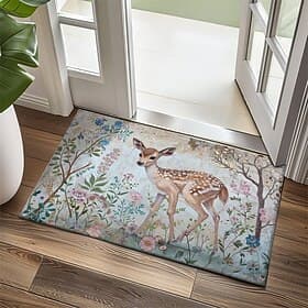 florale Hirsch Fußmatte Küchenmatte Bodenmatte rutschfeste Flächenteppich ölbeständiger Teppich Indoor Outdoor Matte Schlafzimmer Dekor Badezimmermatte Eingang
