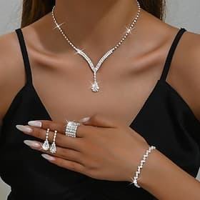 Jewelry Set 5pcs Rhinestone Alloy Rings Earrings Necklace Bracelets Women's Elegant Vintage Fashion Geometrical Geometric Jewelry Set For Party Anniversary Wed