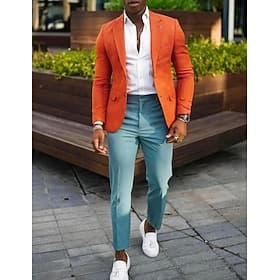Per uomo Giacca blazer Blazer di Lino Colletto ad incastro Moda Casual Tinta unita Blu Cáqui Escuro Nero Vestibilità su misura Monopetto Due Bottoni