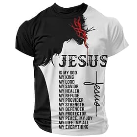 Unisex-Kreuzritter Löwen Kreuz Jesus T-Shirt Kurzarm T-Shirt 3D-Druck Rundhalshemd Einfach Religiös Street Style Street Casual Schwarz 1 Blau 2 Blau 1 Sommer F