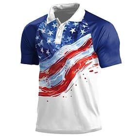 4th of July 2026 250th Men's Veterans Patriotic Polo Shirts Short Sleeve Polo Shirts Turndown Casual Daily Beach Street Holiday 3D Spring  Summer White Red Nav