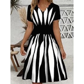 Women's Mini Dress Casual Dress Petite Dress Sundress A Line Dress Vintage Stylish Casual Vacation Home Party Loose Fit Geometric Stripe Short Sleeve Sweethear