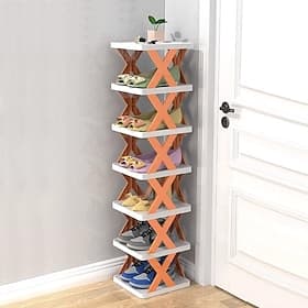 Multilayer Tier Narrow Shoe Rack, Small Vertical Shoe Stand, Space Saving DIY Free Standing Shoes Storage Organizer for Entryway, Closet, Hallway, Easy Assembl