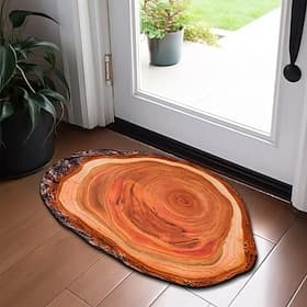 Tapis de porte fantaisie - Tapis de sol antidérapant avec anneau d'arbre - Tronc 3D en bois - Tapis de bain pour intérieur et extérieur, patio, chambre à couch