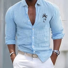 Per uomo Camicia Camicia di lino Camicia in cotone e lino Camicia bianca di cotone Camicia minimalista Aloha Camicia casual Albero di Cocco Vacanza Camicia haw