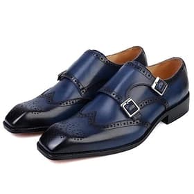 Marineblaue Monkstrap-Abendschuhe für Herren – Kunstleder mit Brogue-Details, Doppelschnallen-Design, formelles Business- und Hochzeitsschuhwerk