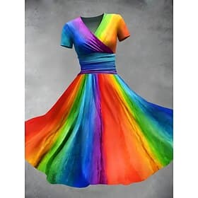 Damen Midikleid Sommerkleid Elegant Tropisch Klassisch Heim Strand Urlaub Lässiger Schnitt Grafik Kurzarm V Ausschnitt Blau Weiß Gelb Orange Sommer