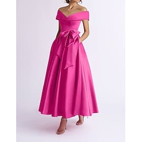 A-Line Tea Length Cocktail Dresses Party Dresses Elegant High Low Short Sleeve V Neck Wedding Guest Kentucky Derby Pocket Satin with Bow(s)
