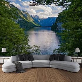 Montagne rivière nature paysage suspendu tapisserie mur art grande tapisserie décor mural photographie toile de fond couverture rideau maison chambre salon déc