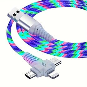 2 Pack Rapid 3A LED Flow Cable - Triple USB to Lightning Sync  Charge - 10-20W Power Durable ABS Universal Compatibility