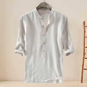 Homme Chemise Chemise à col chinois Chemise à col mao Chemise Décontractée Chemise en coton Uni Vacances Rue Bleu Ciel Gris foncé Beige Demi Manches Band Colla