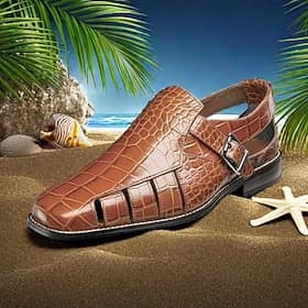 Men's Leather Sandals Closed Toe Sandals Crocodile Print Fisherman Sandals Walking Casual British Wedding Office  Career Buckle Shoes Black Yellow Blue Summer